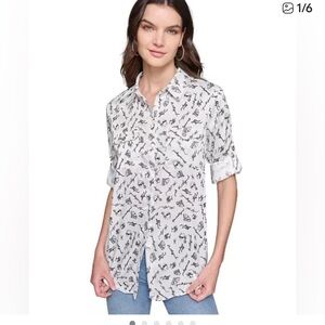 Karl Lagerfeld White Shirt with Black Eiffel Tower Print